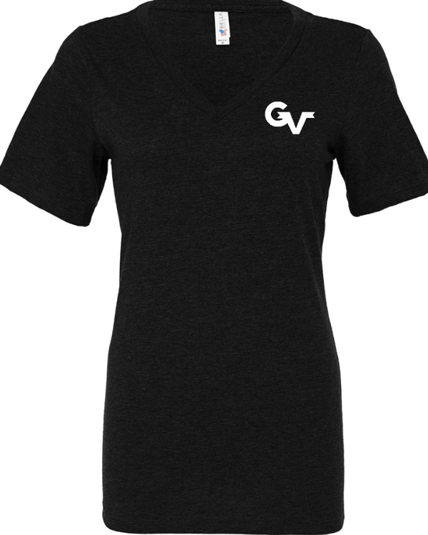 Custom Apparel - Screen Printing - Grand Valley Livestock - Ladies Relaxed V - Neck (Black / Dark Grey) - Grand Valley Livestock - 17568