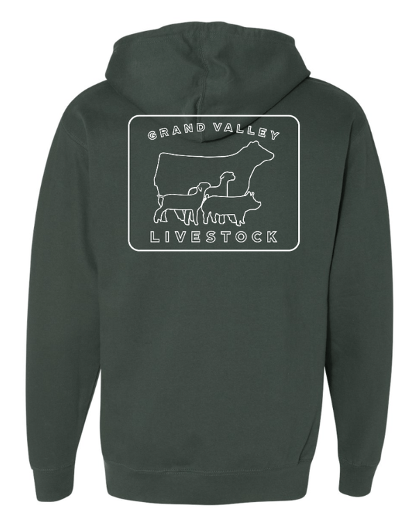 Custom Apparel - Screen Printing - Grand Valley Livestock - Midweight Hoodie (Black / Alpine Green) - Grand Valley Livestock - 17568