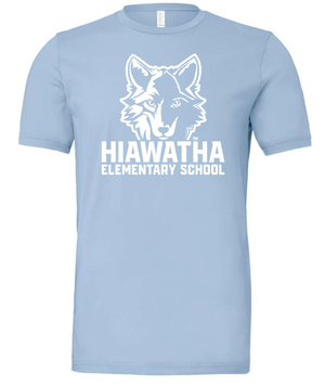 Custom Printed Apparel | Hiawatha Back to School 2025 - Adult Jersey T-Shirt Horizontal Wolf Design (Baby Blue/Maroon) - Hiawatha Back to School 2025 - 18289