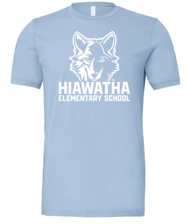 Custom Printed Apparel | Hiawatha Back to School 2025 - Adult Jersey T-Shirt Horizontal Wolf Design (Baby Blue/Maroon) - Hiawatha Back to School 2025 - 18289