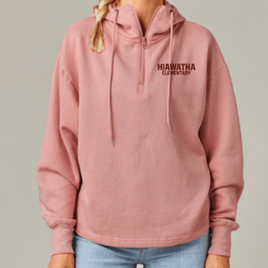 Custom Printed Apparel | Hiawatha Back to School 2025 - Ladies Boxy Quarter Zip Pink (Hiawatha Elementary/Wolves) - Hiawatha Back to School 2025 - 18289