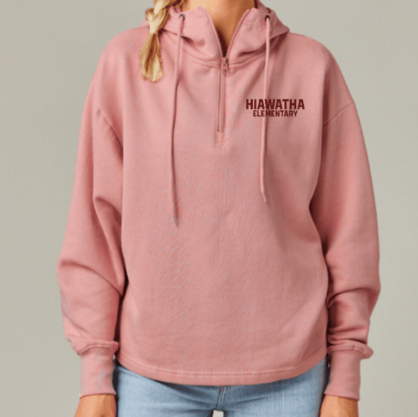 Custom Printed Apparel | Hiawatha Back to School 2025 - Ladies Boxy Quarter Zip Pink (Hiawatha Elementary/Wolves) - Hiawatha Back to School 2025 - 18289