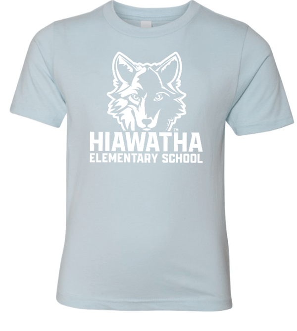 Custom Printed Apparel | Hiawatha Back to School 2025 - Light Blue Youth Jersey T-Shirt Horizontal Wolf Design - Hiawatha Back to School 2025 - 18289