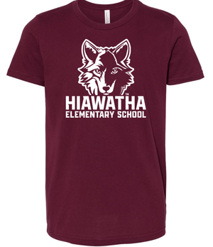Custom Printed Apparel | Hiawatha Back to School 2025 - Maroon Youth Jersey T-Shirt Horizontal Wolf Design - Hiawatha Back to School 2025 - 18289
