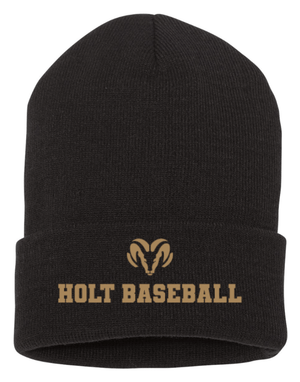 Custom Printed Apparel | Holt Baseball 2025 | Adult Unisex Black Cuffed Knit Beanie "Badge Design" - Holt Baseball W25 - 18654
