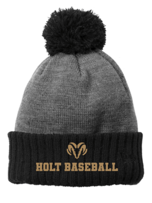 Custom Printed Apparel | Holt Baseball 2025 | Adult Unisex Black Pom Cuffed Beanie "Badge Design" - Holt Baseball W25 - 18654