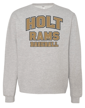 Custom Printed Apparel | Holt Baseball 2025 | Adult Unisex Grey Heather Crewneck "Design 2" - Holt Baseball W25 - 18654