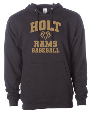 Custom Printed Apparel | Holt Baseball 2025 | Adult Unisex Hoodie "Design 1" (Black/Grey Heather) (PERSONALIZATION OPTIONAL) - Holt Baseball W25 - 18654