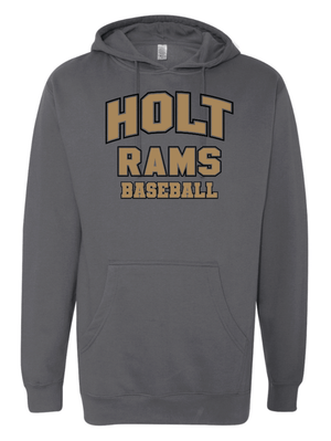 Custom Printed Apparel | Holt Baseball 2025 | Adult Unisex Hoodie "Design 2" (Smoke/Charcoal) (PERSONALIZATION OPTIONAL) - Holt Baseball W25 - 18654
