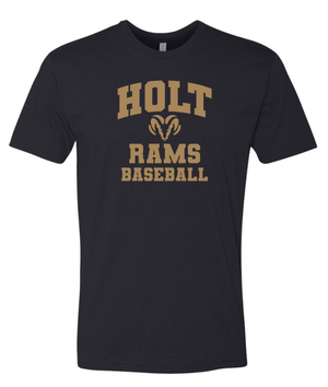Custom Printed Apparel | Holt Baseball 2025 | Adult Unisex T-Shirt "Design 1" (Black/Dark Heather Grey) (PERSONALIZATION OPTIONAL) - Holt Baseball W25 - 18654