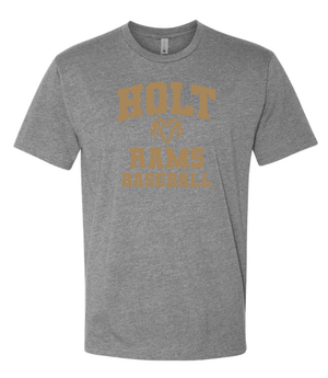 Custom Printed Apparel | Holt Baseball 2025 | Adult Unisex T-Shirt "Design 1" (Black/Dark Heather Grey) (PERSONALIZATION OPTIONAL) - Holt Baseball W25 - 18654