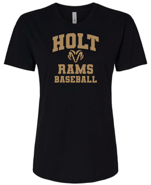 Custom Printed Apparel | Holt Baseball 2025 | Women's Black T-Shirt "Design 1" (PERSONALIZATION OPTIONAL) - Holt Baseball W25 - 18654