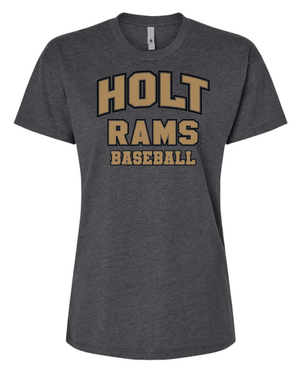 Custom Printed Apparel | Holt Baseball 2025 | Women's Charcoal T-Shirt "Design 2" (PERSONALIZATION OPTIONAL) - Holt Baseball W25 - 18654