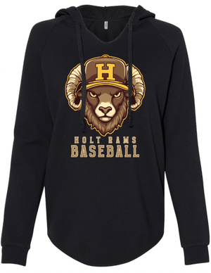 Custom Apparel - Screen Printing - Holt Baseball - Women's Lightweight Wave Wash Hoodie (Black / Bone) - Holt Baseball - 17510