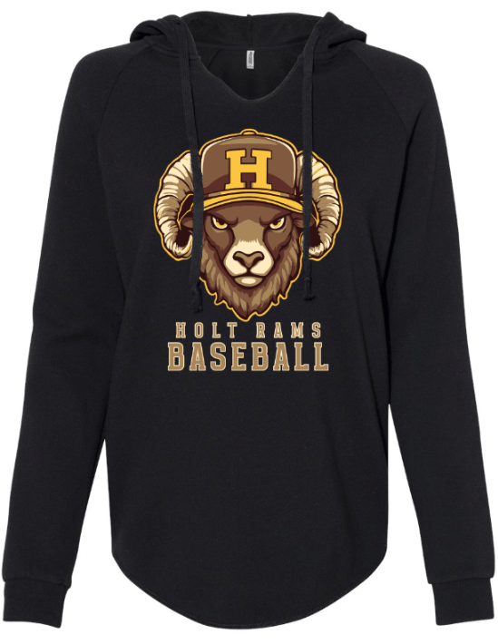 Custom Apparel - Screen Printing - Holt Baseball - Women's Lightweight Wave Wash Hoodie (Black / Bone) - Holt Baseball - 17510