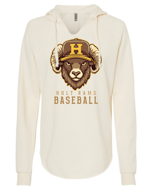 Custom Apparel - Screen Printing - Holt Baseball - Women's Lightweight Wave Wash Hoodie (Black / Bone) - Holt Baseball - 17510