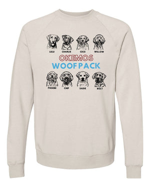 Okemos Woof Pack Crewneck Stone Heather front view