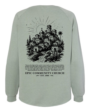 Epic Church 20th Anniversary Crewneck Sage back view