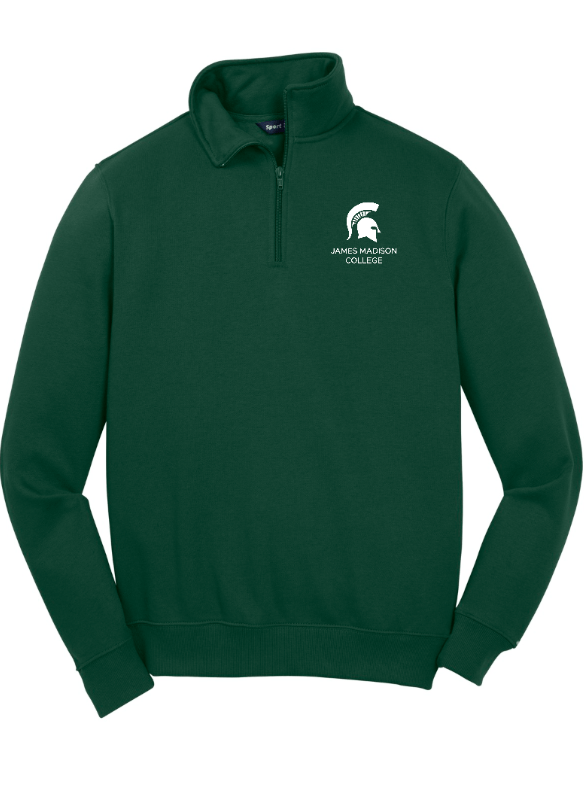 Custom Apparel - Screen Printing - James Madison MSU - Quarter Zip Sweatshirt (Dark Grey / Forest Green) - James Madison MSU - 16896