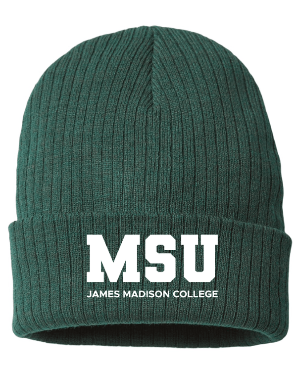 Custom Apparel - Screen Printing - James Madison MSU - Sustainable Rib Cuffed Beanie (Green / Grey) - James Madison MSU - 16896