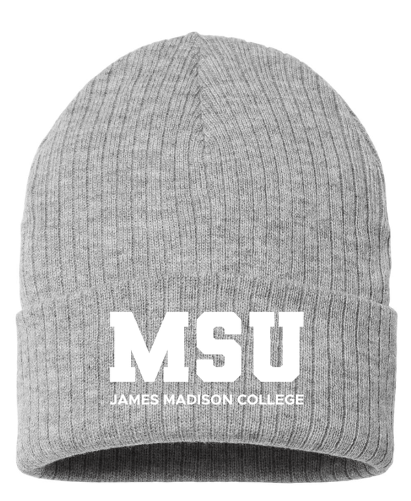 Custom Apparel - Screen Printing - James Madison MSU - Sustainable Rib Cuffed Beanie (Green / Grey) - James Madison MSU - 16896