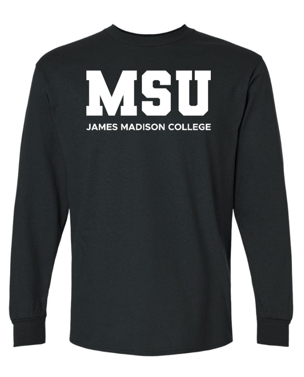 Custom Apparel - Screen Printing - James Madison MSU - Ultra Cotton Long Sleeve T-Shirt (Black / White / Pink) - James Madison MSU - 16896