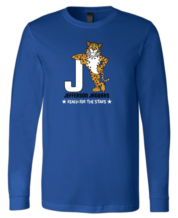 Custom Printed Apparel | Jefferson Elementary Fall 2025 - Adult Long Sleeve Tee (Royal/Ash) - Jefferson Elementary Fall 2025 - 18430