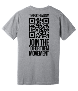 Custom Printed Apparel | Kids Alive - Unisex T-Shirt (Ten for Them Design) White/ Grey - Kids Alive On Demand