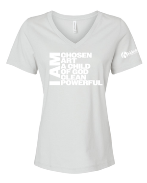 Custom Printed Apparel | Kids Alive - Women's Relaxed V - Neck T-Shirt (Kids Alive Sleeve Design) Silver / Dark Grey - Kids Alive On Demand
