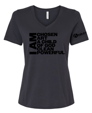Custom Printed Apparel | Kids Alive - Women's Relaxed V - Neck T-Shirt (Kids Alive Sleeve Design) Silver / Dark Grey - Kids Alive On Demand