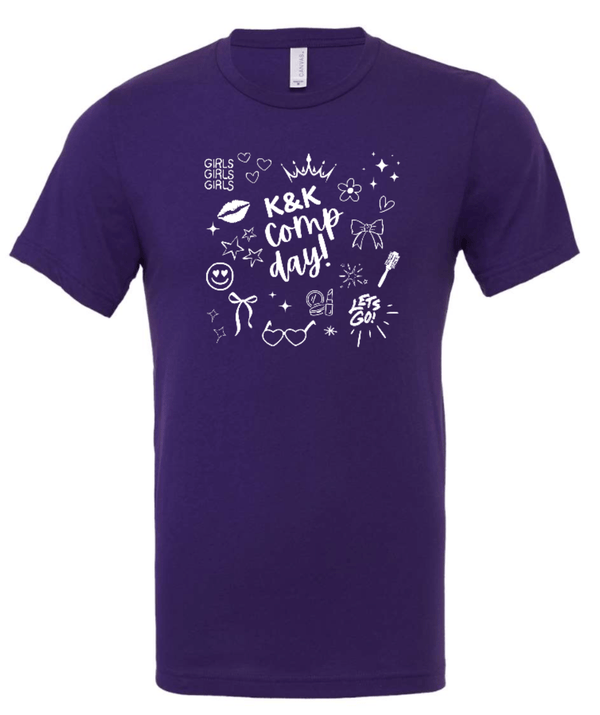 Custom Printed Apparel | K&K Cheer Gear - Adult Unisex Purple T-Shirt "Comp Day Design" - K&K Cheer Gear W25 - 18345