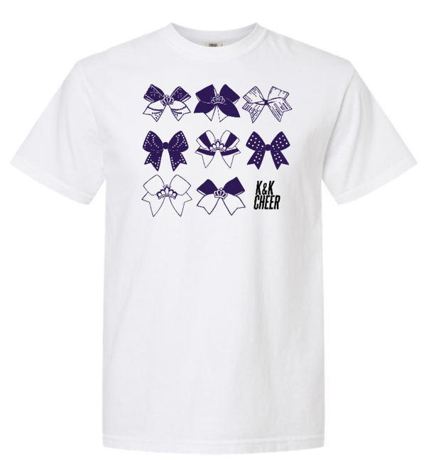 Custom Printed Apparel | K&K Cheer Gear - Adult Unisex White Heavyweight T-Shirt "Bows Design" - K&K Cheer Gear W25 - 18345