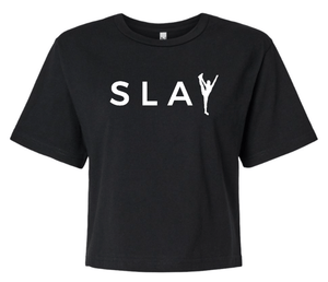 Custom Printed Apparel | K&K Cheer Gear - Women's Black Boxy Tee "Slay Design" - K&K Cheer Gear W25 - 18345
