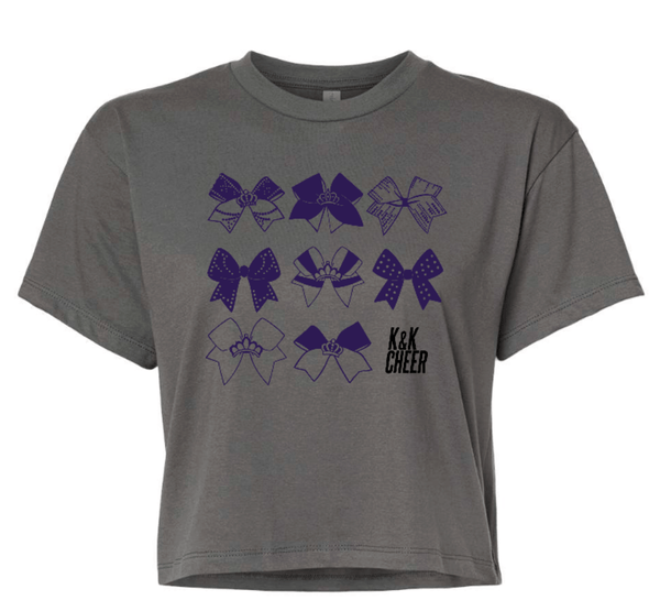 Custom Printed Apparel | K&K Cheer Gear - Women's Crop Top "Bows Design" (MULTIPLE COLOR CHOICES) - K&K Cheer Gear W25 - 18345