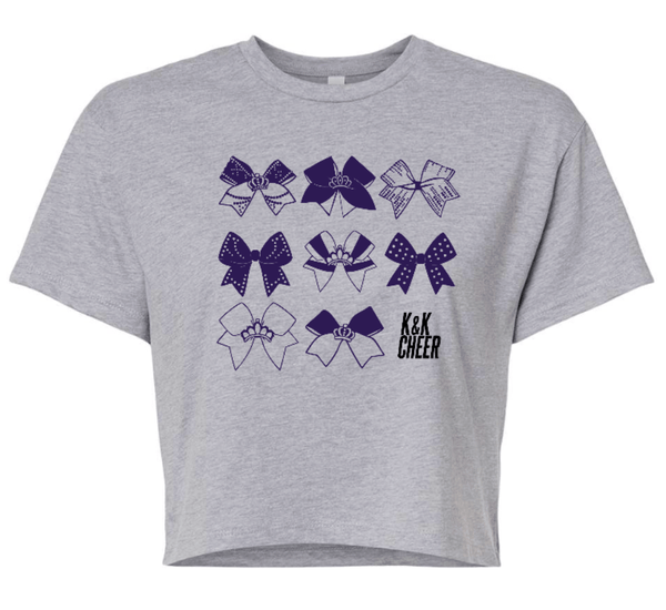 Custom Printed Apparel | K&K Cheer Gear - Women's Crop Top "Bows Design" (MULTIPLE COLOR CHOICES) - K&K Cheer Gear W25 - 18345