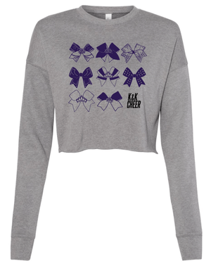 Custom Printed Apparel | K&K Cheer Gear - Women's Grey Fleece Crop Crewneck "Bows Design" - K&K Cheer Gear W25 - 18345