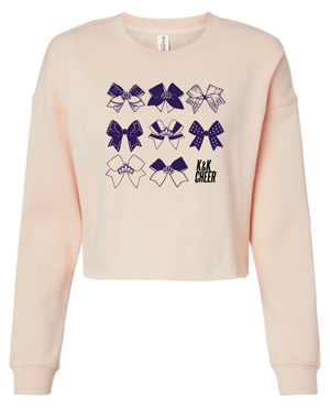 Custom Printed Apparel | K&K Cheer Gear - Women's Light Pink Crop Crewneck "Bows Design" - K&K Cheer Gear W25 - 18345