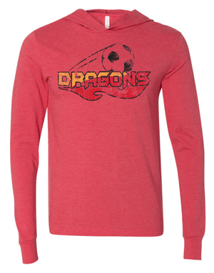 Custom Printed Apparel | LA Dragons Holiday Store 2025 | Adult Unisex Heather Red Long Sleeve Hoodie "Soccer Design" - LA Dragons Holiday 25 - 18748