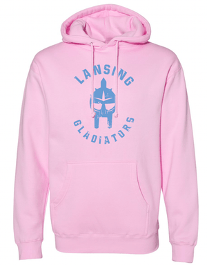 Custom Printed Apparel | Lansing Gladiators Fall 2025 - Adult Hooded Sweatshirt (Light Pink/Black) - Lansing Gladiators Fall 2025 - 18278