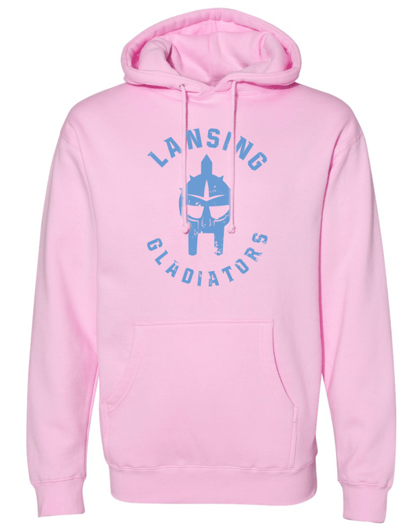 Custom Printed Apparel | Lansing Gladiators Fall 2025 - Adult Hooded Sweatshirt (Light Pink/Black) - Lansing Gladiators Fall 2025 - 18278