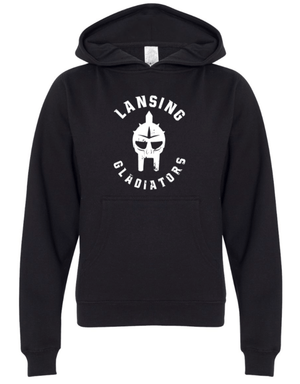 Custom Printed Apparel | Lansing Gladiators Fall 2025 - Black Adult Hooded Sweatshirt - Lansing Gladiators Fall 2025 - 18278