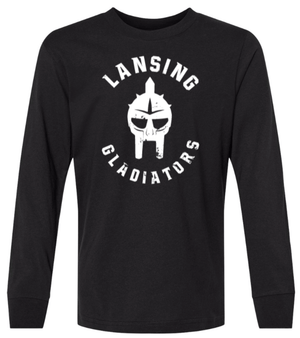 Custom Printed Apparel | Lansing Gladiators Fall 2025 - Black Youth Long Sleeve Tee - Lansing Gladiators Fall 2025 - 18278