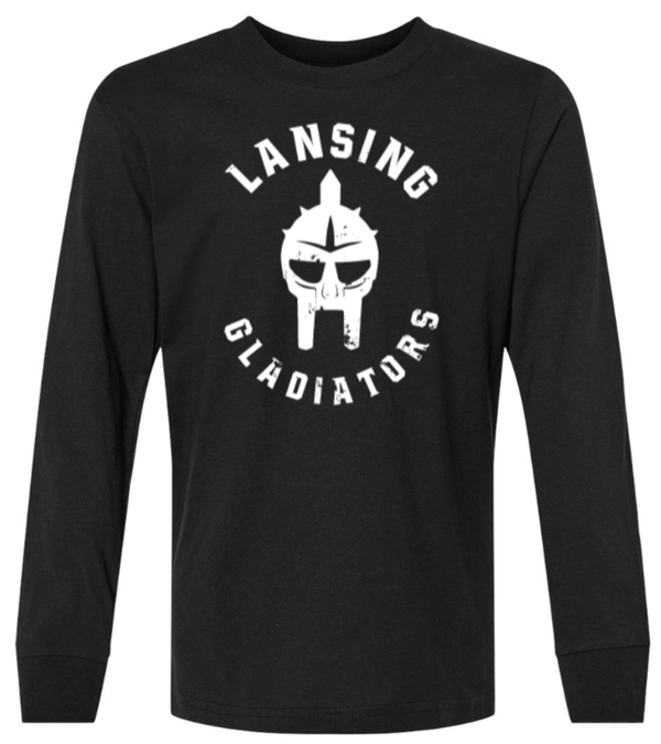 Custom Printed Apparel | Lansing Gladiators Fall 2025 - Black Youth Long Sleeve Tee - Lansing Gladiators Fall 2025 - 18278