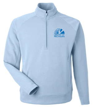 Custom Printed Apparel | Library of Michigan 2025 | Adult Unisex Apex Fleece Quarter - Zip Sweatshirt (Black/Light Blue) - Library of Michigan 25 - 18640