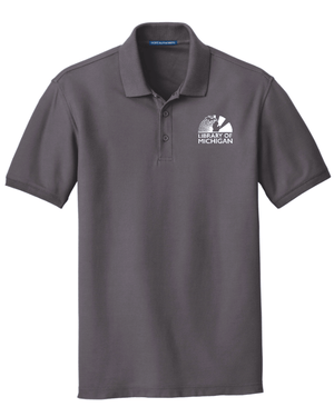 Custom Printed Apparel | Library of Michigan 2025 | Adult Unisex Core Classic Pique Polo (Royal/Graphite) - Library of Michigan 25 - 18640