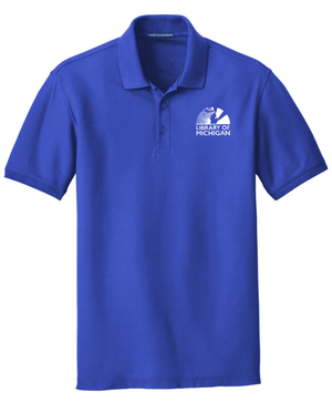 Custom Printed Apparel | Library of Michigan 2025 | Adult Unisex Core Classic Pique Polo (Royal/Graphite) - Library of Michigan 25 - 18640