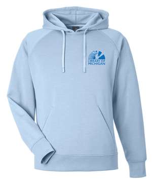 Custom Printed Apparel | Library of Michigan 2025 | Adult Unisex Fleece Hooded Sweatshirt (Black/Light Blue) - Library of Michigan 25 - 18640