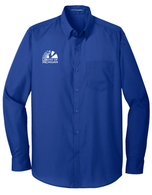 Custom Printed Apparel | Library of Michigan 2025 | Adult Unisex Long Sleeve Carefree Poplin Shirt - Library of Michigan 25 - 18640