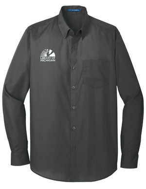 Custom Printed Apparel | Library of Michigan 2025 | Adult Unisex Long Sleeve Carefree Poplin Shirt - Library of Michigan 25 - 18640