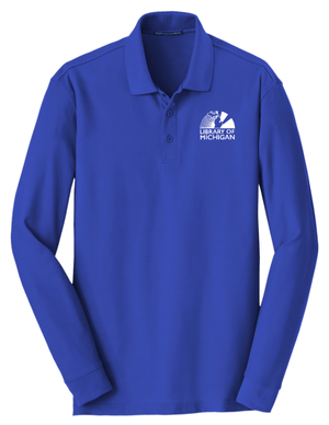 Custom Printed Apparel | Library of Michigan 2025 | Adult Unisex Long Sleeve Core Classic Pique Polo (Royal/Graphite) - Library of Michigan 25 - 18640